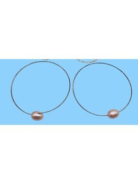 Silver-tone Hoola Hoop Earrings With Pink Faux Freshwater Pearl Bead